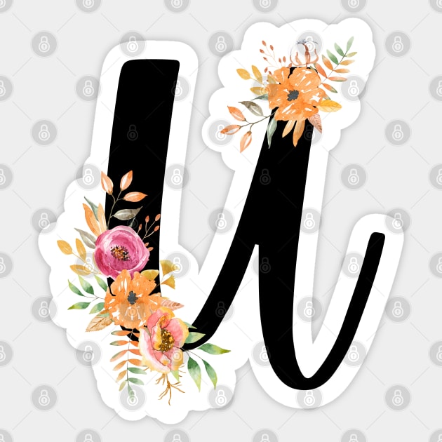 Letter U With Watercolor Floral Wreath Sticker by NatureGlow